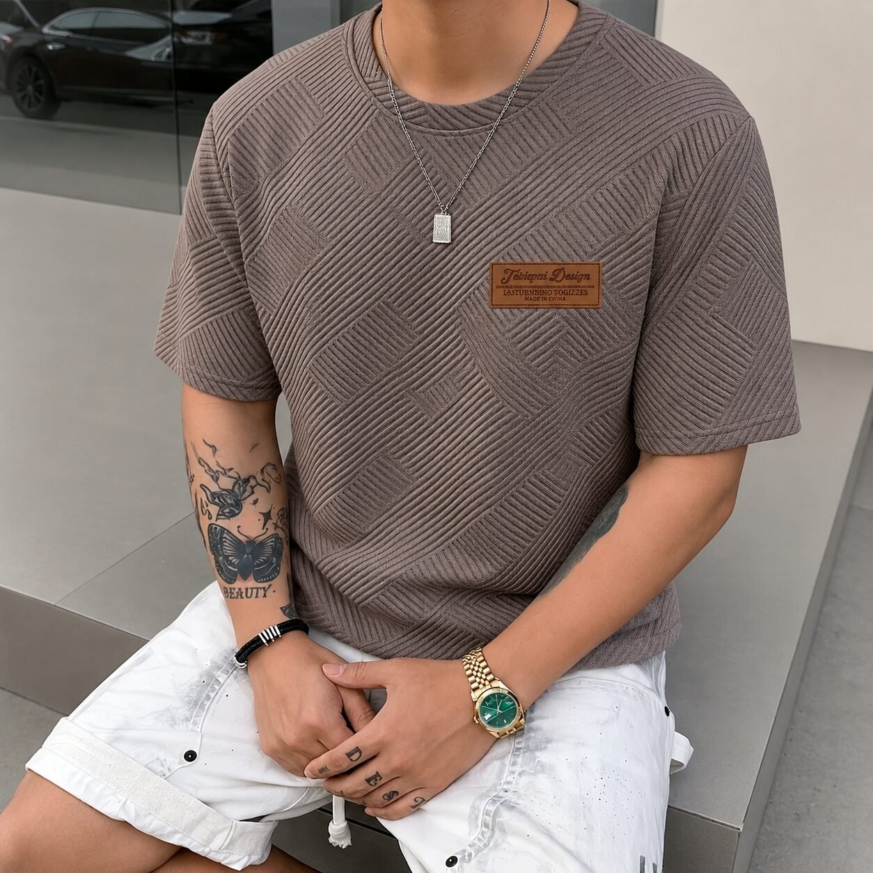 Herren Jacquard T-Shirt mit Strukturmuster - Image 4