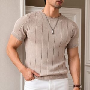 Herren Strick T-Shirt mit Rundhalsausschnitt