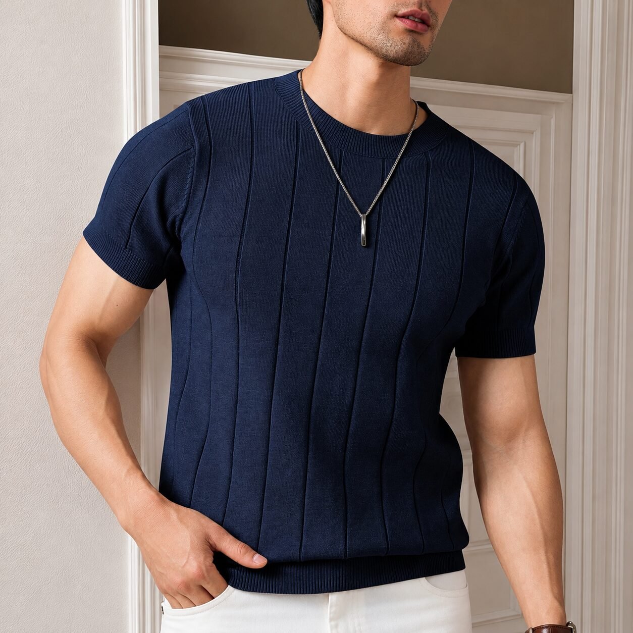 Herren Strick T-Shirt mit Rundhalsausschnitt - Image 4