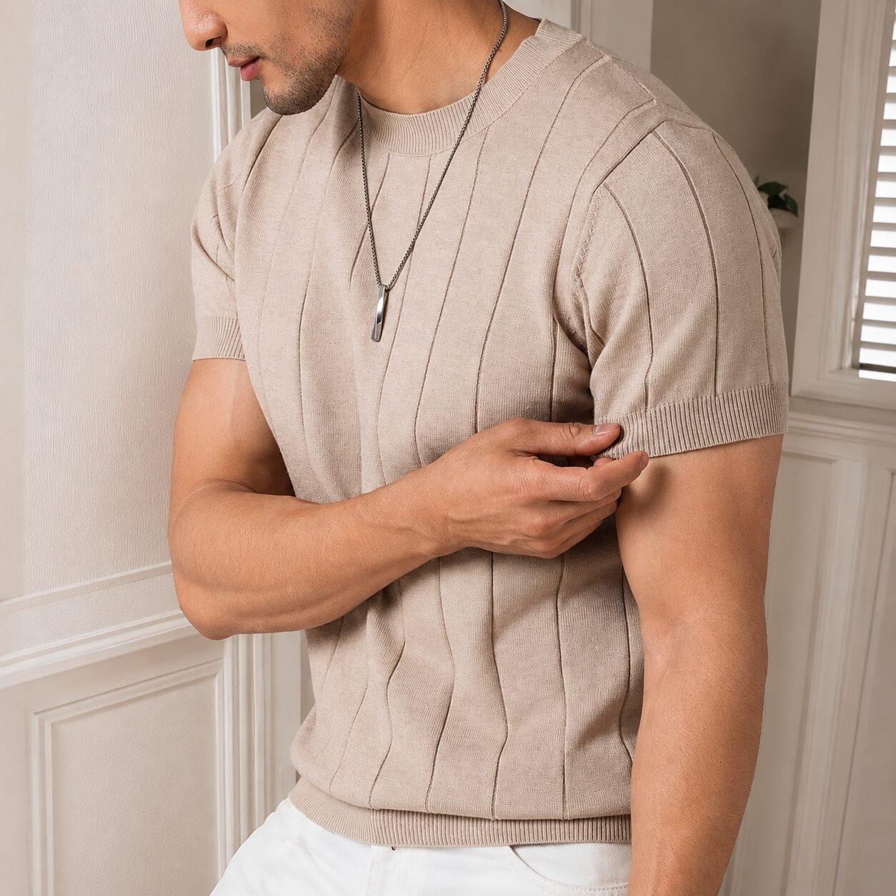 Herren Strick T-Shirt mit Rundhalsausschnitt - Image 3