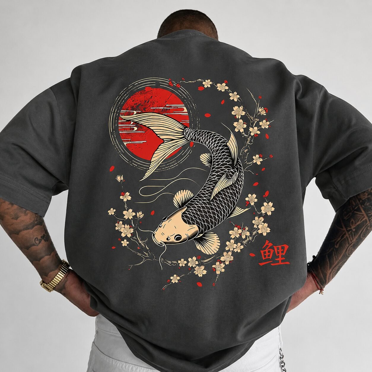 Herren Vintage T-Shirt mit Koi-Karpfen Print - Image 4